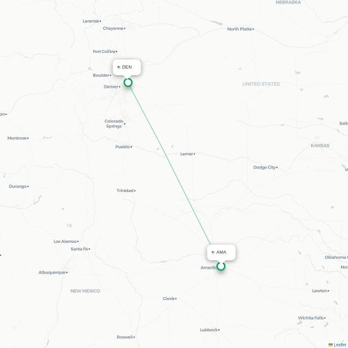 Mapa de vuelo directo Amarillo - Denver