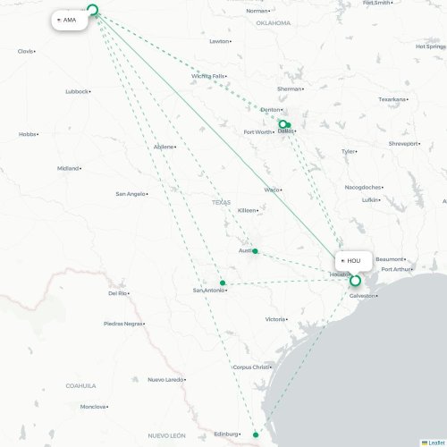 Mapa de vuelo directo Amarillo - Houston