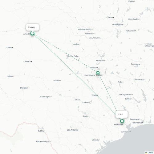 Mapa de vuelo directo Amarillo - Houston