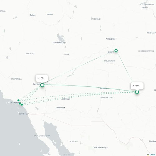 Mapa de vuelo directo Amarillo - Las Vegas