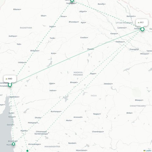 Mapa de vuelo directo Ahmedabad - Faizābād