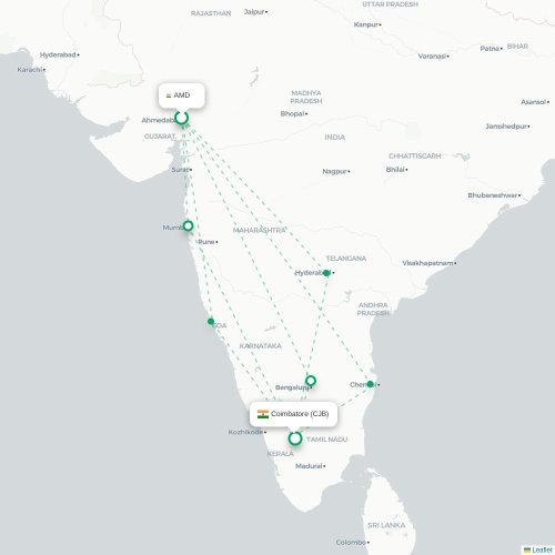Mapa lotu bezpośredniego Ahmadabad – Coimbatore