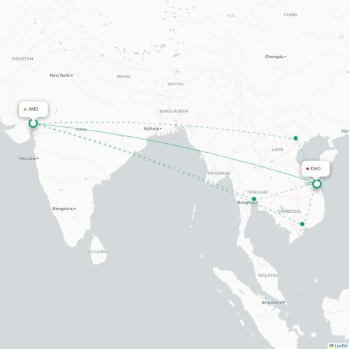 Mapa lotu bezpośredniego Ahmadabad – Da Nang