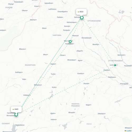 Mapa lotu bezpośredniego Ahmadabad – Dehradun