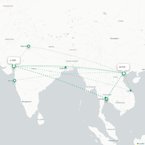 Mapa lotu bezpośredniego Ahmadabad – Hanoi