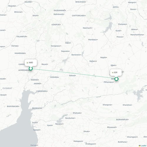 Mapa de vuelo directo Ahmedabad - Indore