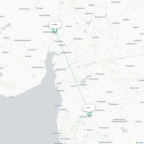 Mapa de vuelo directo Ahmedabad - Nashik