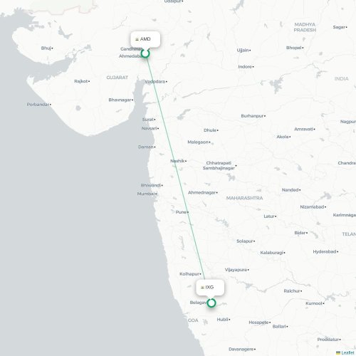 Mapa de vuelo directo Ahmedabad - Belgaum