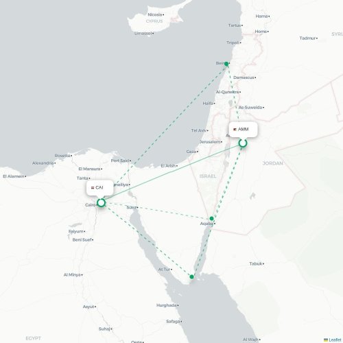 Amman - Kairo karta över direktflyg