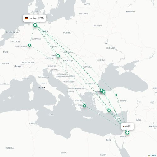Amman - Hamburg karta över direktflyg