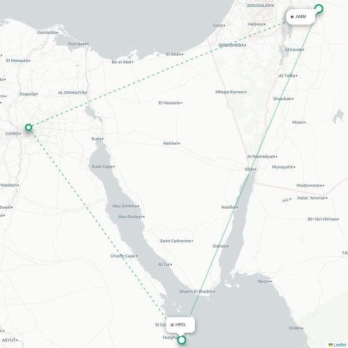 Amman - Hurghada karta över direktflyg