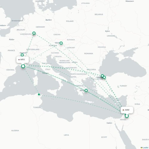 Amman - Marseille karta över direktflyg