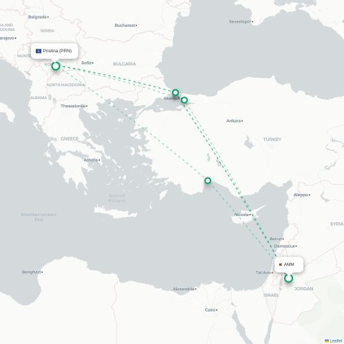 Amman - Pristina karta över direktflyg