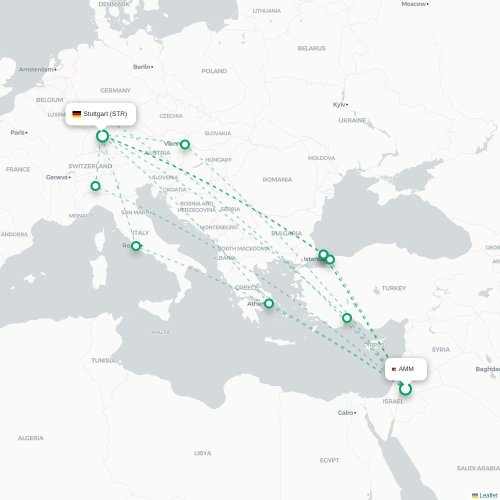 Amman - Stuttgart karta över direktflyg