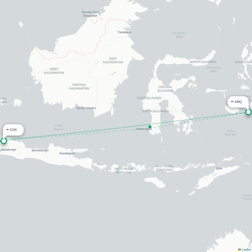 Mapa lotu bezpośredniego Ambon – Dżakarta