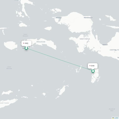 Mapa lotu bezpośredniego Ambon – Dobo