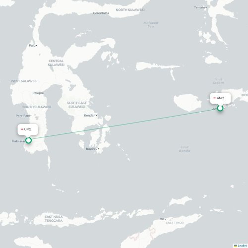 Mapa lotu bezpośredniego Ambon – Makasar