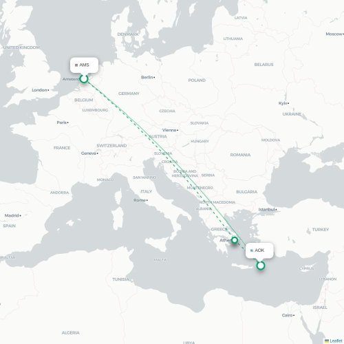 Amsterdam - Karpathos kort over direkte fly