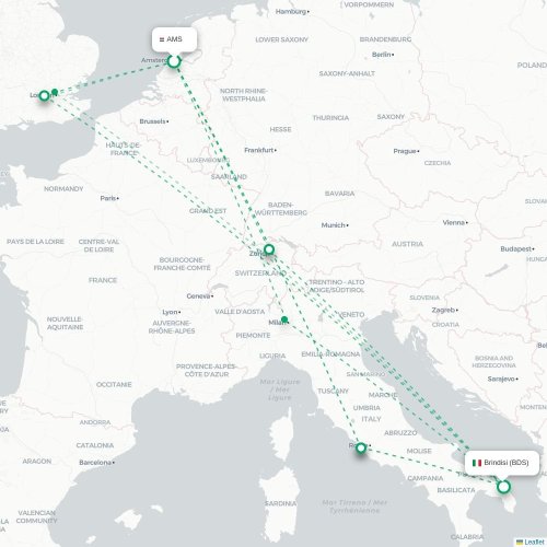 Mapa lotu bezpośredniego Amsterdam – Brindisi