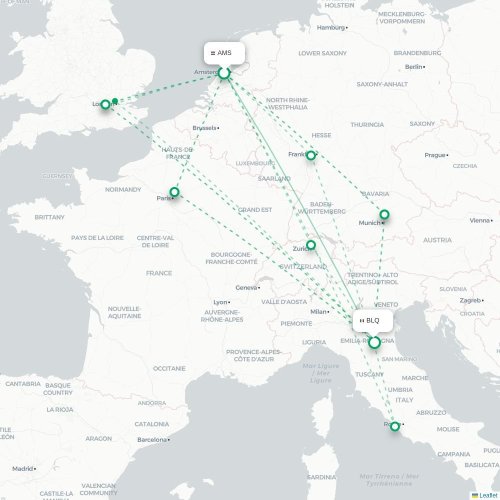 Mapa lotu bezpośredniego Amsterdam – Bolonia