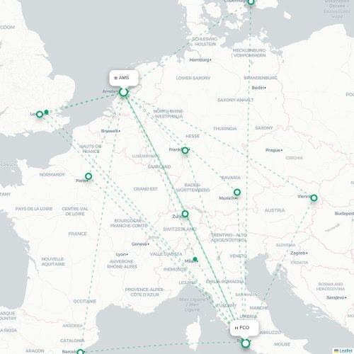 Mapa lotu bezpośredniego Amsterdam – Rzym