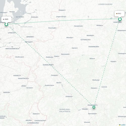 Amsterdam - Hannover kaart van rechtstreekse vlucht