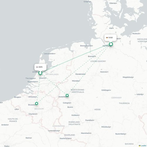 Amsterdam - Hamburg kaart van rechtstreekse vlucht