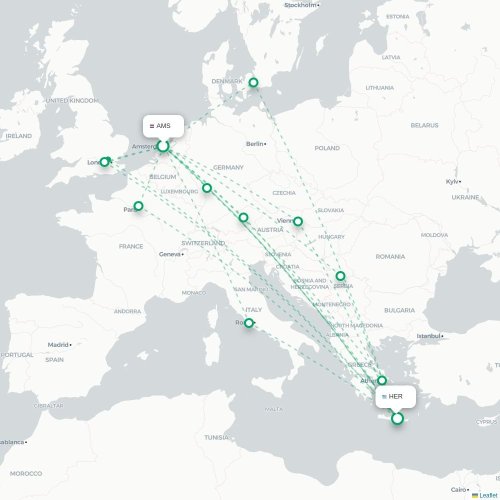 Amsterdam - Heraklion kort over direkte fly