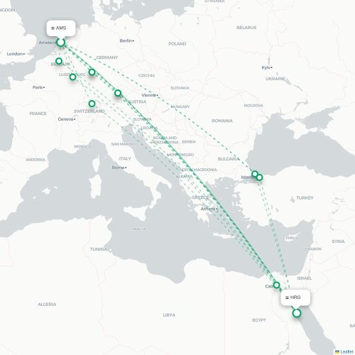 Mapa lotu bezpośredniego Amsterdam – Hurghada
