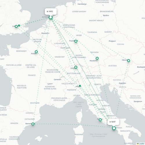 Mapa lotu bezpośredniego Amsterdam – Neapol