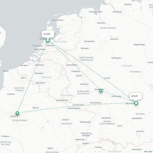 Amsterdam - Neurenberg kaart van rechtstreekse vlucht