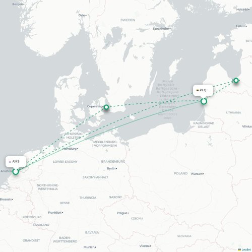 Mapa lotu bezpośredniego Amsterdam – Połąga