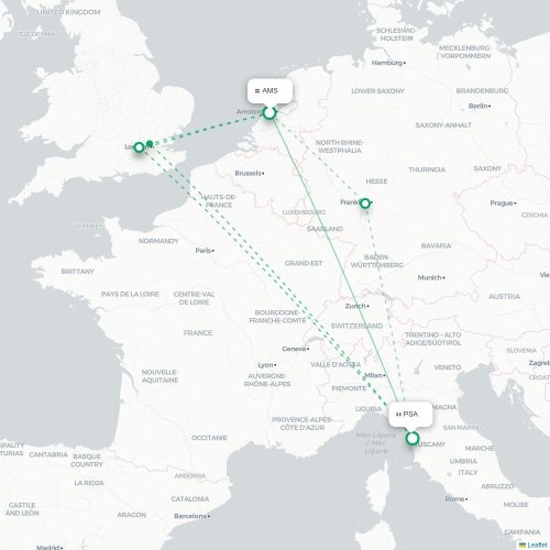 Mapa lotu bezpośredniego Amsterdam – Piza