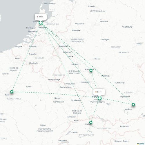Amsterdam - Stuttgart kaart van rechtstreekse vlucht