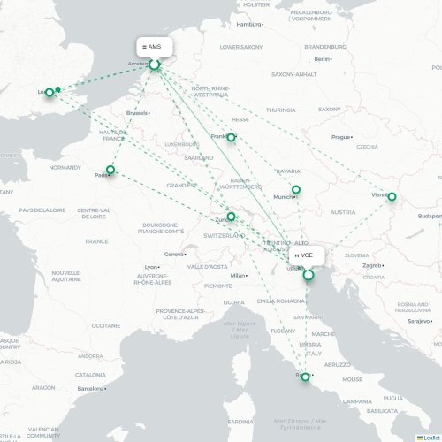 Mapa lotu bezpośredniego Amsterdam – Wenecja