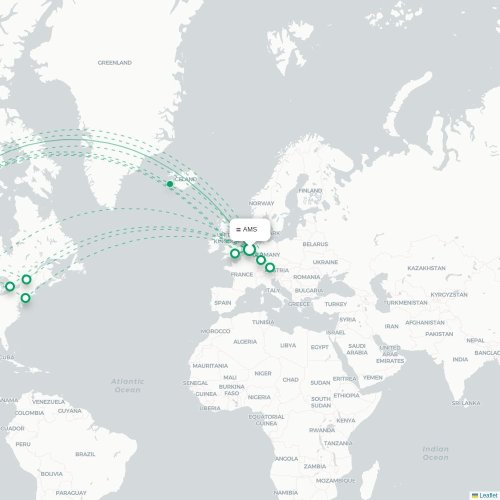 Amsterdam - Vancouver kaart van rechtstreekse vlucht