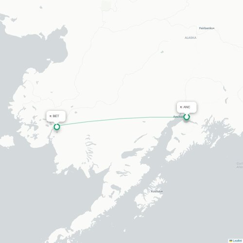 Mapa lotu bezpośredniego Anchorage – Bethel