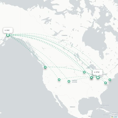 Anchorage - Detroit kaart van rechtstreekse vlucht