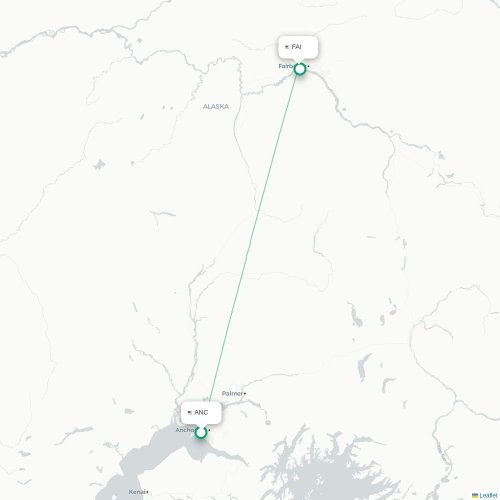 Mapa lotu bezpośredniego Anchorage – Fairbanks