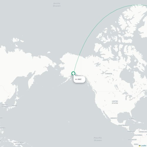 Mapa de vuelo directo Anchorage - Fráncfort
