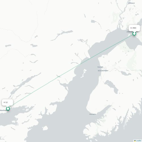 Mapa lotu bezpośredniego Anchorage – Iliamna