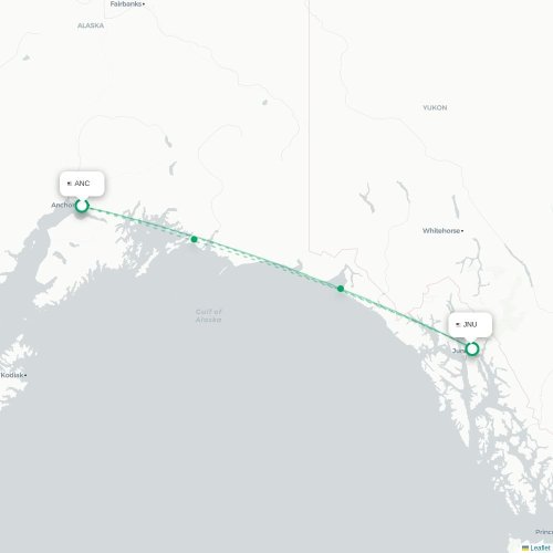 Mapa lotu bezpośredniego Anchorage – Juneau