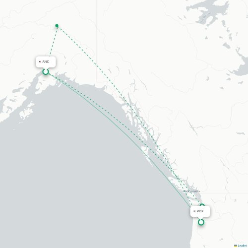 Mapa lotu bezpośredniego Anchorage – Portland
