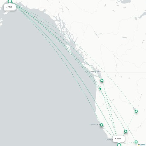 Anchorage - San Diego kaart van rechtstreekse vlucht