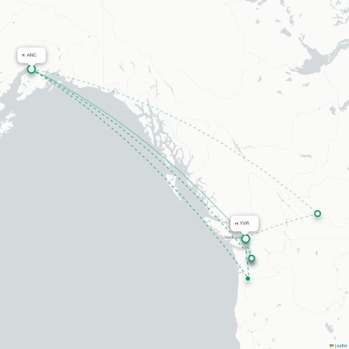 Mapa lotu bezpośredniego Anchorage – Vancouver