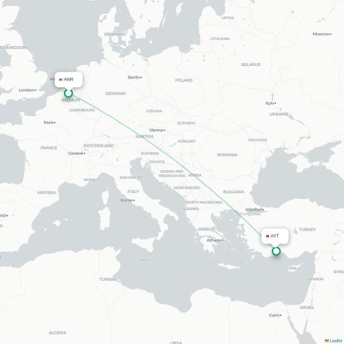 Antwerpen - Antalya kaart van rechtstreekse vlucht