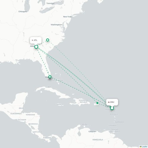 Mapa de vuelo directo Saint John's - Atlanta
