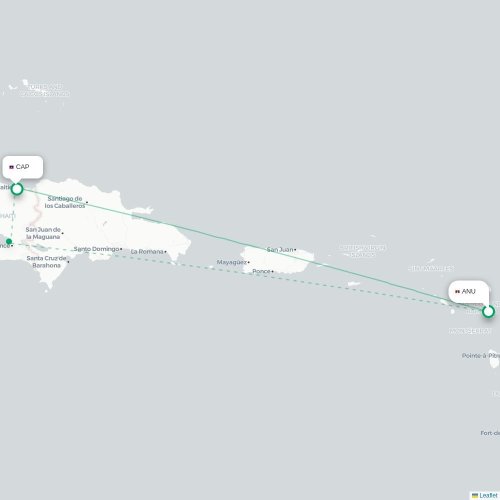 Mapa de vuelo directo Saint John's - Cabo Haitiano