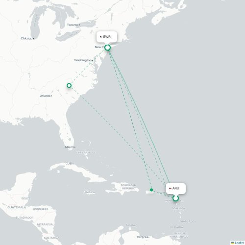 Mapa de vuelo directo Saint John's - Newark