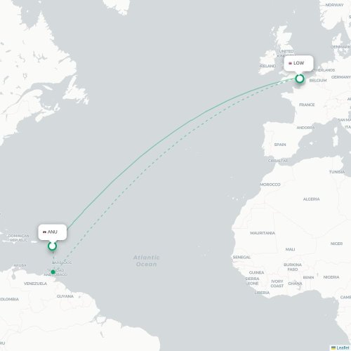 Mapa de vuelo directo Saint John's - Londres